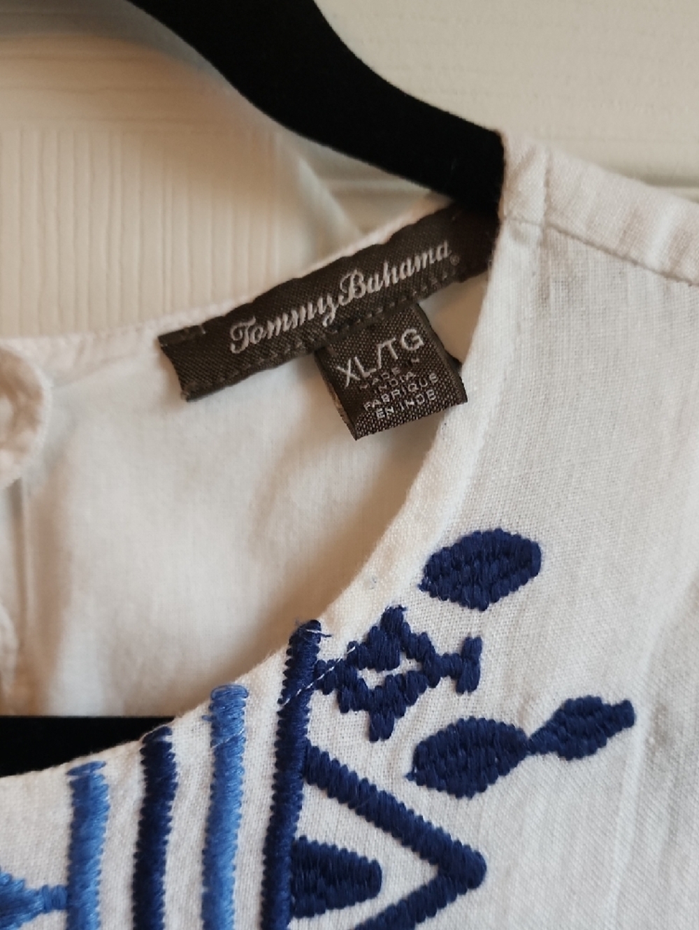 Tommy Bahama White Sleeveless Shift Dress with Blue Embroidered Panel Sz XL - Picture 6 of 10